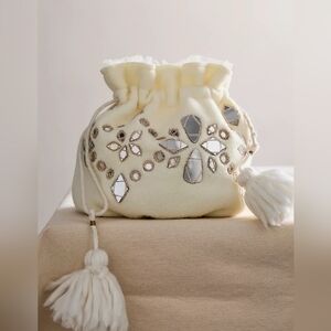 NWT Free People FP One Seasons Sparkle Mini Gift Sack In Ivory Mirror 🌙